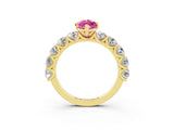Yellow gold Marquise Cut Pink Sapphire Prong Setting with Side Stones on a Pave Band_27