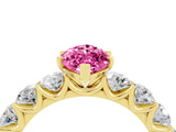 Yellow gold Marquise Cut Pink Sapphire Prong Setting with Side Stones on a Pave Band_28
