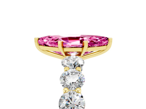 Yellow gold Marquise Cut Pink Sapphire Prong Setting with Side Stones on a Pave Band_29