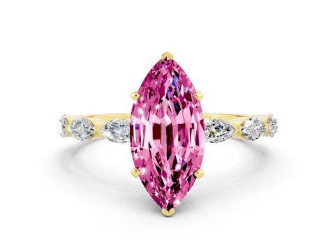 Yellow gold Marquise Cut Pink Sapphire Ring with Marquise Side Stones and Prong Setting_12