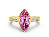 Yellow gold Marquise Cut Pink Sapphire Ring with Milgrain Pavé Band and Four-Prong Setting_36