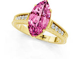 Yellow gold Marquise Cut Pink Sapphire Ring with Milgrain Pavé Band and Four-Prong Setting_37
