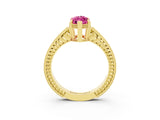 Yellow gold Marquise Cut Pink Sapphire Ring with Milgrain Pavé Band and Four-Prong Setting_39