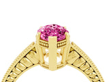 Yellow gold Marquise Cut Pink Sapphire Ring with Milgrain Pavé Band and Four-Prong Setting_40
