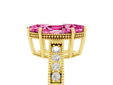 Yellow gold Marquise Cut Pink Sapphire Ring with Milgrain Pavé Band and Four-Prong Setting_41