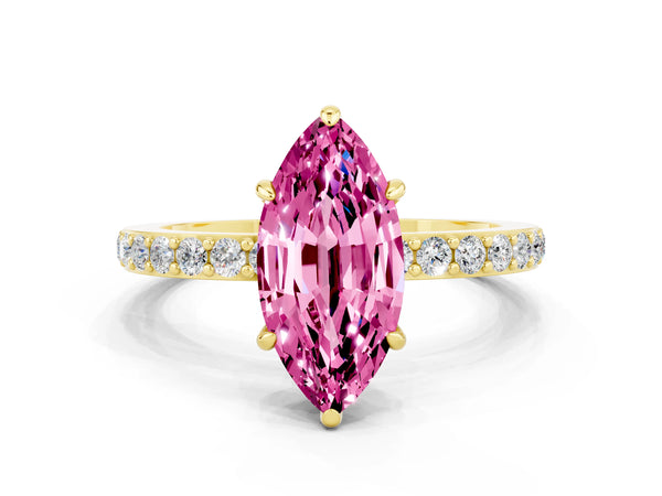 Yellow gold Marquise Cut Pink Sapphire Pavé Engagement Ring with Round  Accents and Prong Setting
