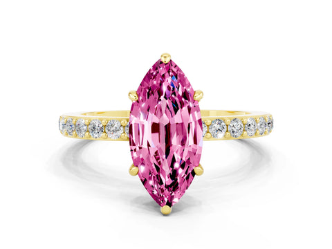 Yellow gold Marquise Cut Pink Sapphire Ring with Pavé Band and Four-Prong Setting_24