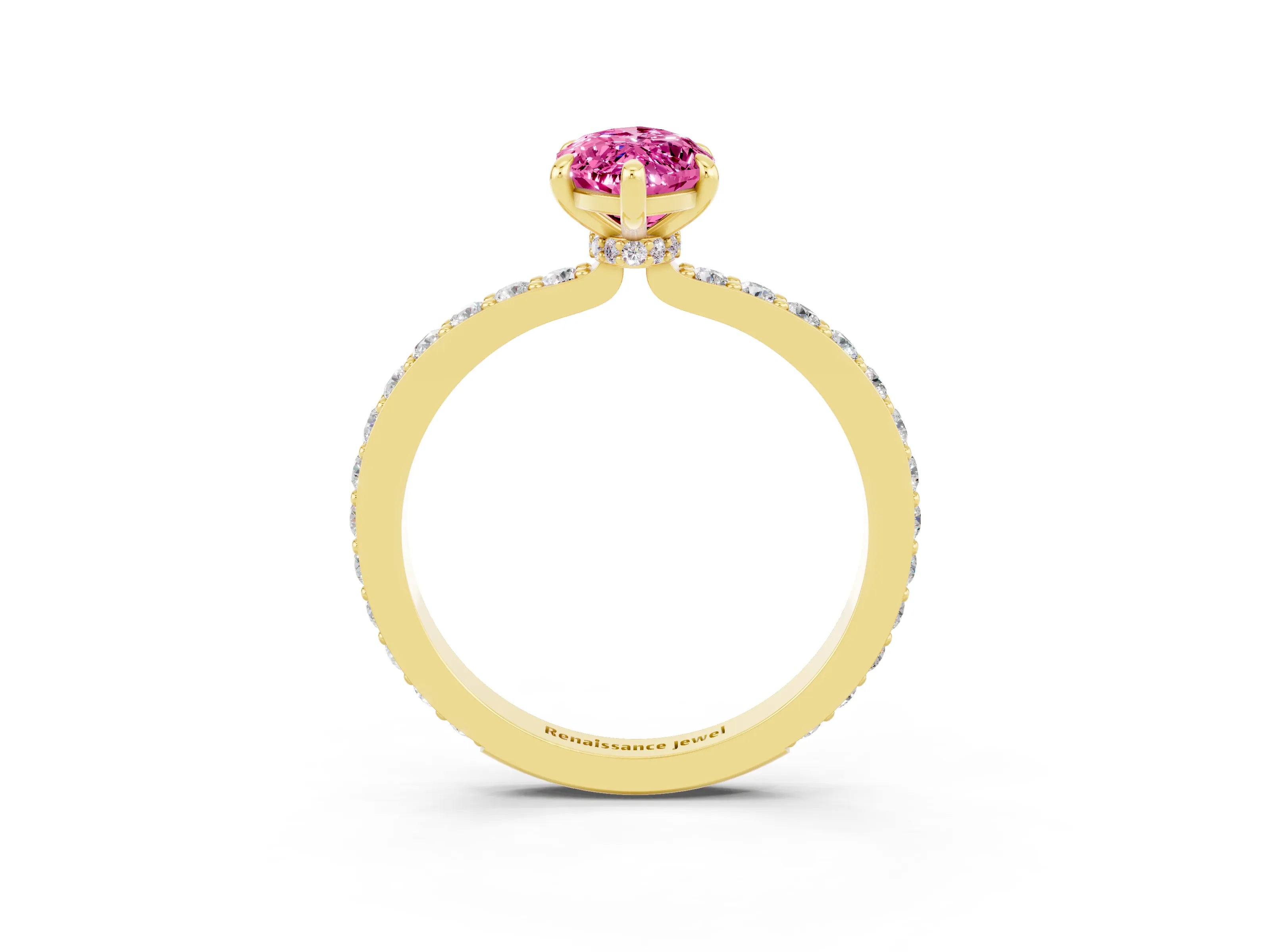 Yellow gold Marquise Cut Pink Sapphire Ring with Pavé Band and Four-Prong Setting_27