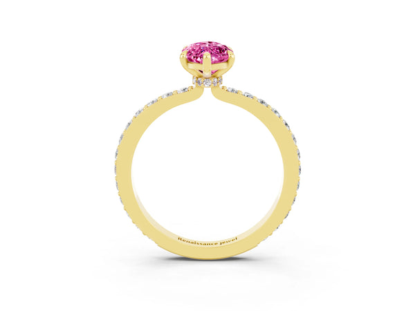 Yellow gold Marquise Cut Pink Sapphire Pavé Engagement Ring with Round  Accents and Prong Setting