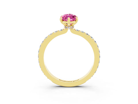 Yellow gold Marquise Cut Pink Sapphire Ring with Pavé Band and Four-Prong Setting_27
