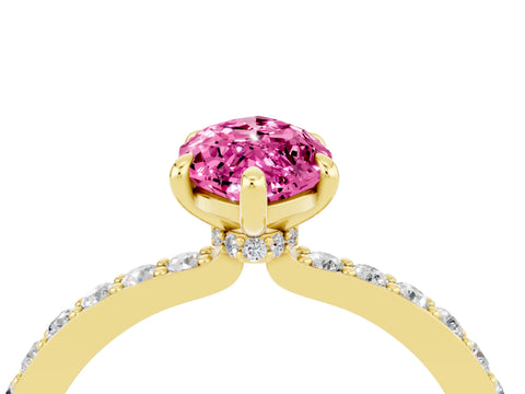 Yellow gold Marquise Cut Pink Sapphire Ring with Pavé Band and Four-Prong Setting_28