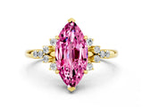 Yellow gold Marquise Cut Pink Sapphire Ring with Side Stones and Four-Prong Setting_60