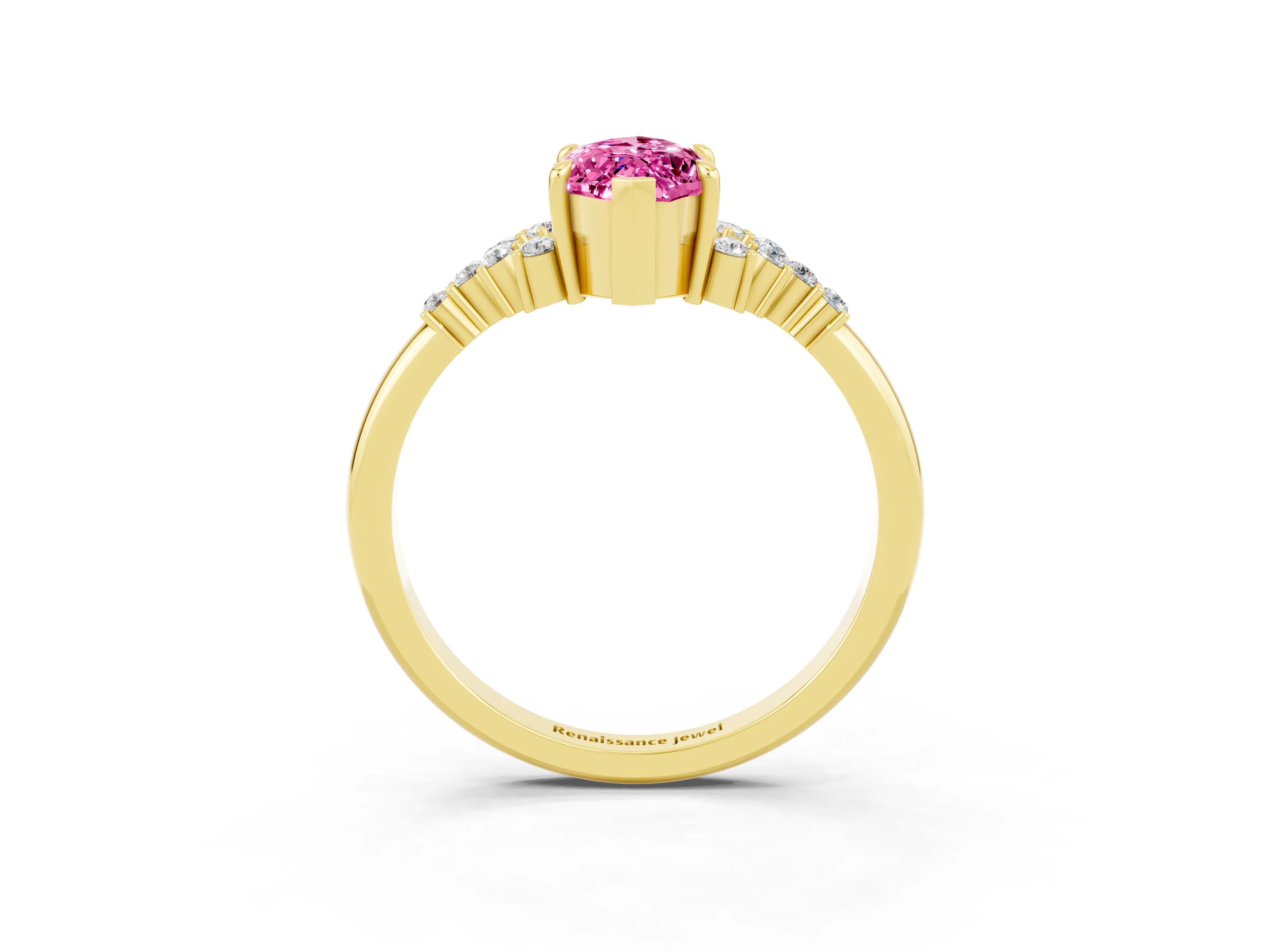 Yellow gold Marquise Cut Pink Sapphire Ring with Side Stones and Four-Prong Setting_63