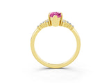 Yellow gold Marquise Cut Pink Sapphire Ring with Side Stones and Four-Prong Setting_63
