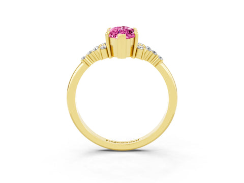 Yellow gold Marquise Cut Pink Sapphire Ring with Side Stones and Four-Prong Setting_63