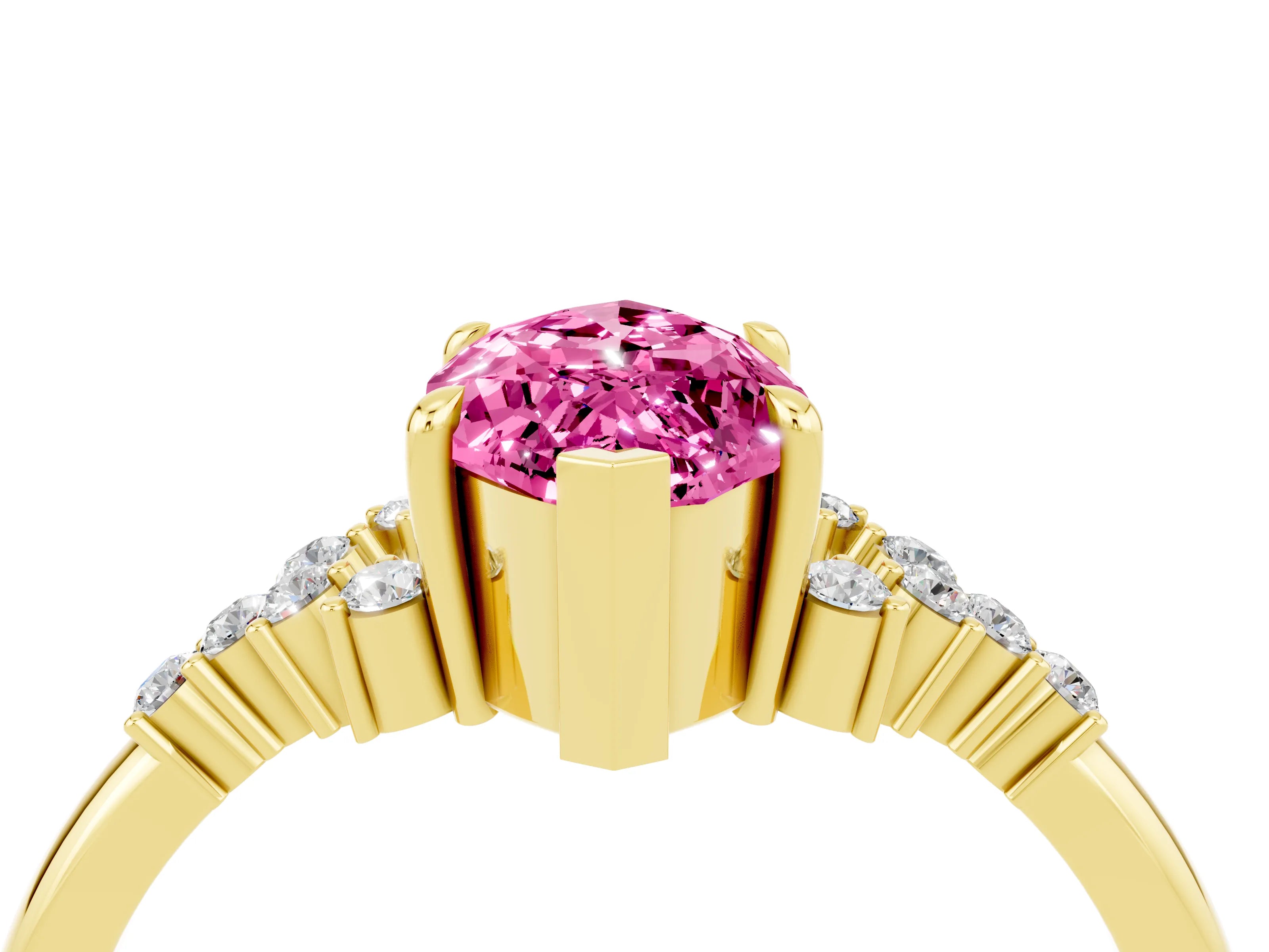 Yellow gold Marquise Cut Pink Sapphire Ring with Side Stones and Four-Prong Setting_64