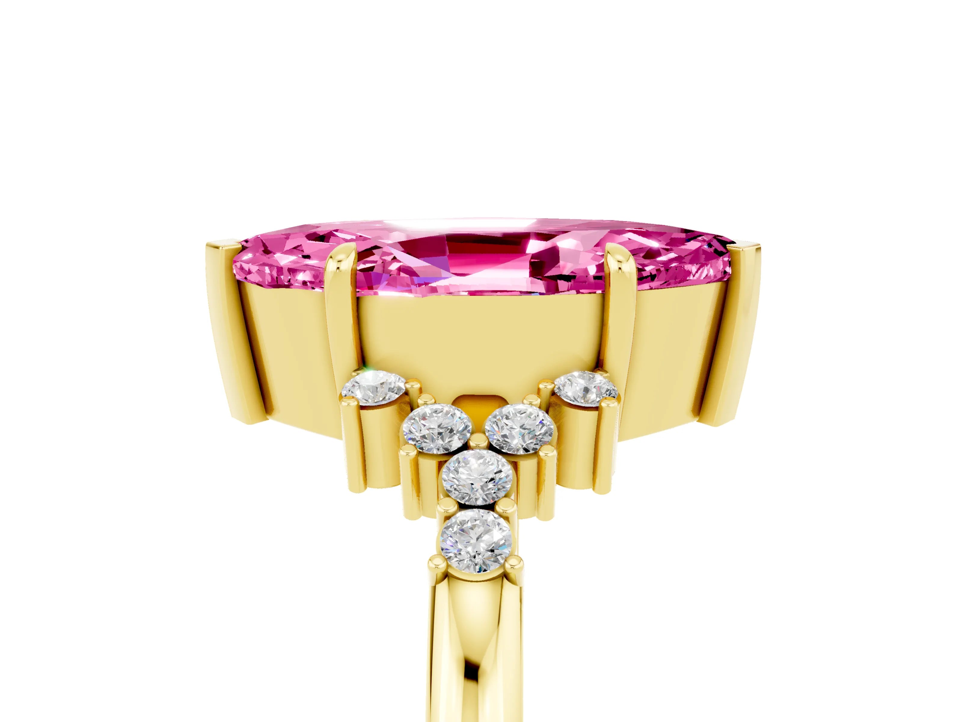 Yellow gold Marquise Cut Pink Sapphire Ring with Side Stones and Four-Prong Setting_65