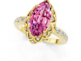 Yellow gold Marquise Cut Pink Sapphire Scalloped Halo Engagement Ring with Round Shared Prong Band_13