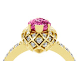 Yellow gold Marquise Cut Pink Sapphire Scalloped Halo Engagement Ring with Round Shared Prong Band_16