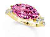 Yellow gold Marquise Cut Pink Sapphire Scattered Round Accent Ring with Prong Setting_13