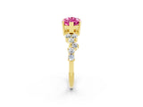 Yellow gold Marquise Cut Pink Sapphire Scattered Round Accent Ring with Prong Setting_14