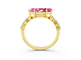 Yellow gold Marquise Cut Pink Sapphire Scattered Round Accent Ring with Prong Setting_15