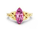 Yellow gold Marquise Cut Pink Sapphire Solitaire Celtic Knot Ring with Four-Prong Setting_24