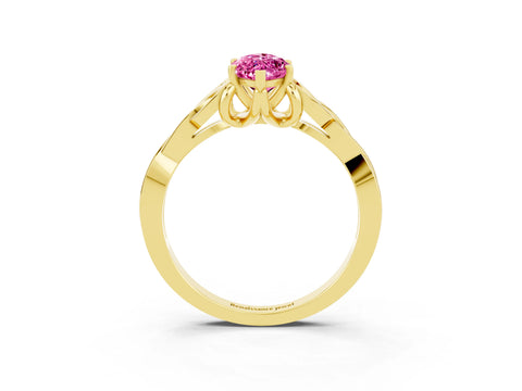 Yellow gold Marquise Cut Pink Sapphire Solitaire Celtic Knot Ring with Four-Prong Setting_27