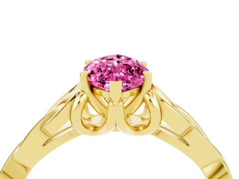 Yellow gold Marquise Cut Pink Sapphire Solitaire Celtic Knot Ring with Four-Prong Setting_28