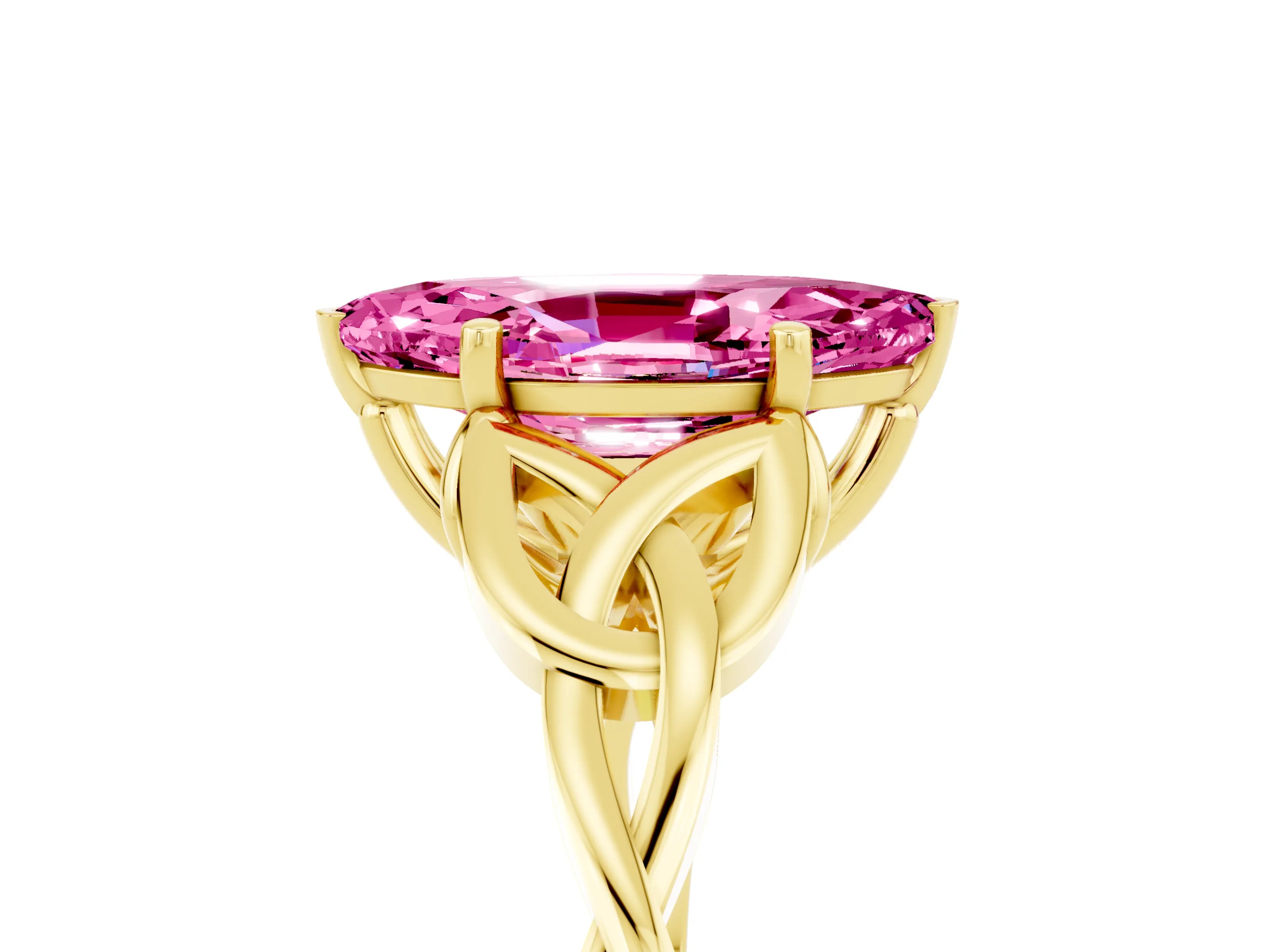Yellow gold Marquise Cut Pink Sapphire Solitaire Celtic Knot Ring with Four-Prong Setting_29