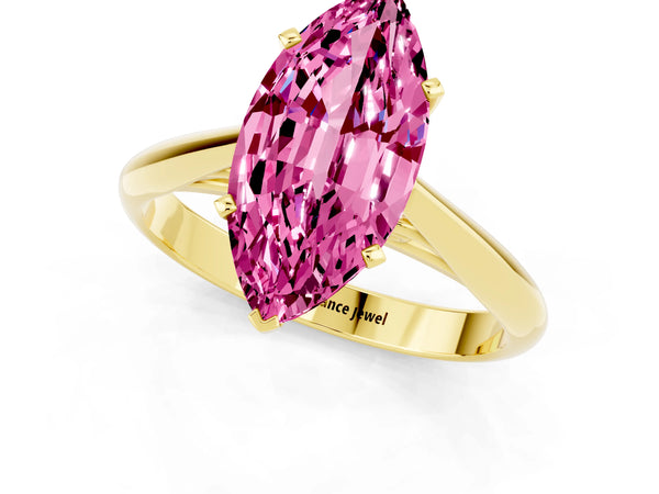Yellow gold Marquise Cut Pink Sapphire Solitaire Engagement Ring with Cathedral Setting and Four-Prong Mount