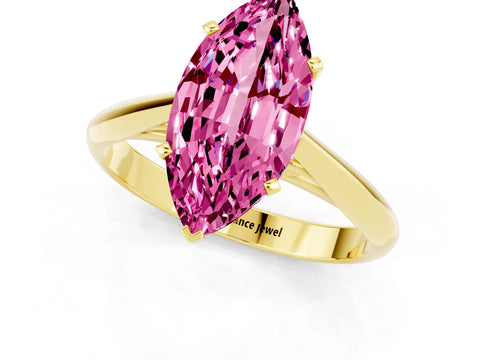 Yellow gold Marquise Cut Pink Sapphire Solitaire Engagement Ring with Cathedral Setting and Four-Prong Mount_13