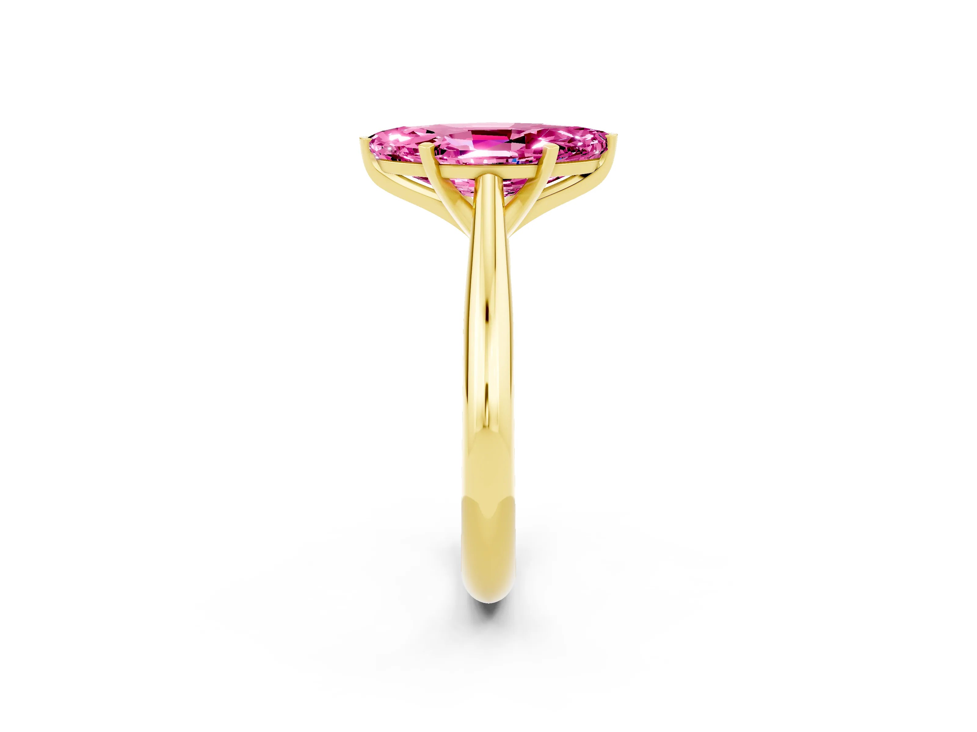 Yellow gold Marquise Cut Pink Sapphire Solitaire Engagement Ring with Cathedral Setting and Four-Prong Mount_14