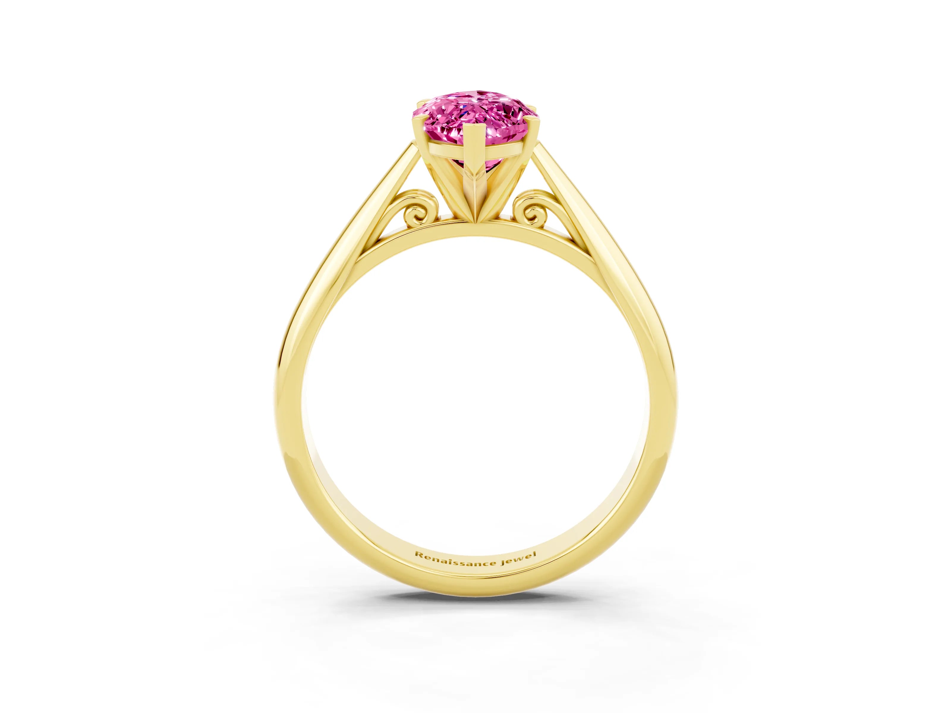 Yellow gold Marquise Cut Pink Sapphire Solitaire Engagement Ring with Cathedral Setting and Four-Prong Mount_15