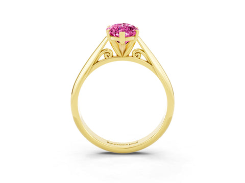 Yellow gold Marquise Cut Pink Sapphire Solitaire Engagement Ring with Cathedral Setting and Four-Prong Mount_15