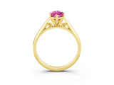 Yellow gold Marquise Cut Pink Sapphire Solitaire Engagement Ring with Cathedral Setting and Four-Prong Mount_27
