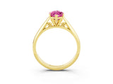 Yellow gold Marquise Cut Pink Sapphire Solitaire Engagement Ring with Cathedral Setting and Four-Prong Mount_33