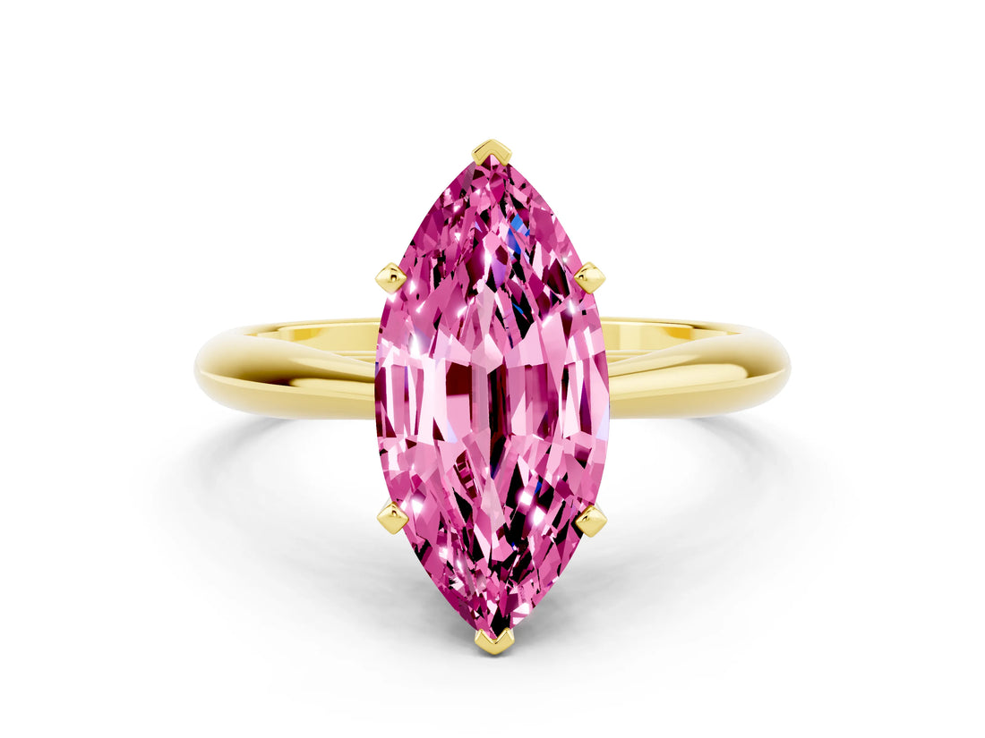 Yellow gold Marquise Cut Pink Sapphire Solitaire Engagement Ring with Cathedral Setting and Four-Prong Mount_66