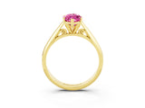 Yellow gold Marquise Cut Pink Sapphire Solitaire Engagement Ring with Cathedral Setting and Four-Prong Mount_69