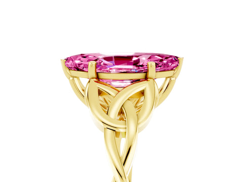 Yellow gold Marquise Cut Pink Sapphire Solitaire Engagement Ring with Celtic Knot Band and Four-Prong Setting_29