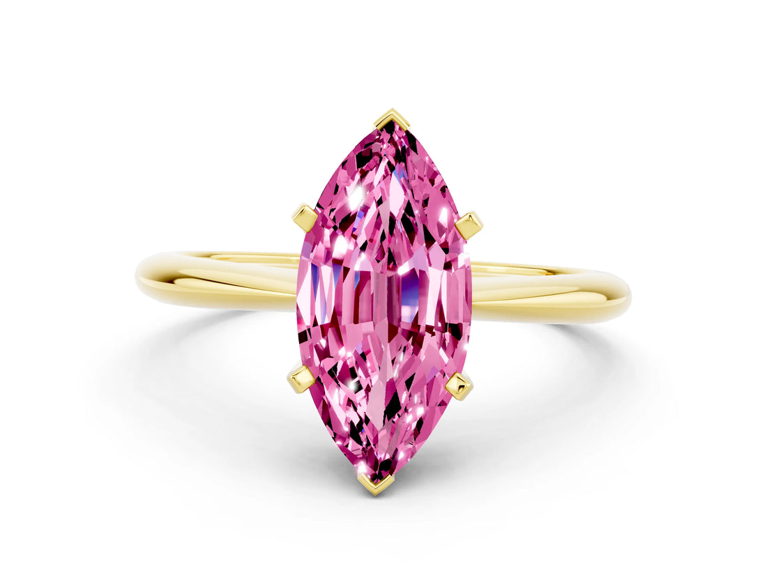 Yellow gold Marquise Cut Pink Sapphire Solitaire Engagement Ring with Classic Band and Four-Prong Setting_24