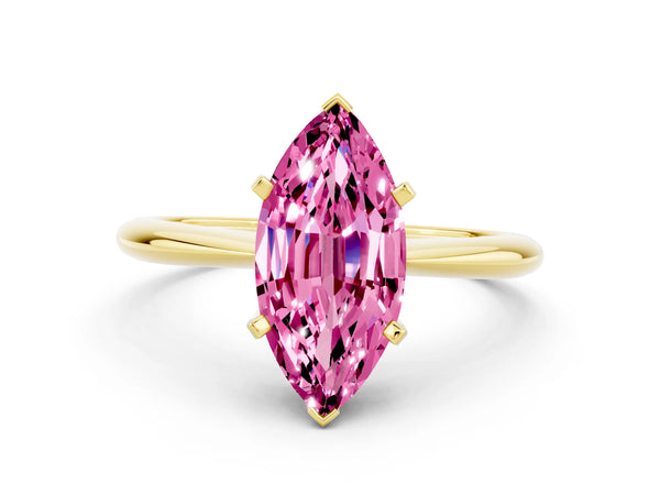 Yellow gold Marquise Cut Pink Sapphire Solitaire Engagement Ring with Classic Band and Four-Prong Setting