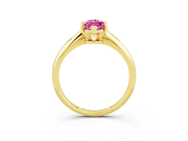 Yellow gold Marquise Cut Pink Sapphire Solitaire Engagement Ring with Classic Band and Four-Prong Setting
