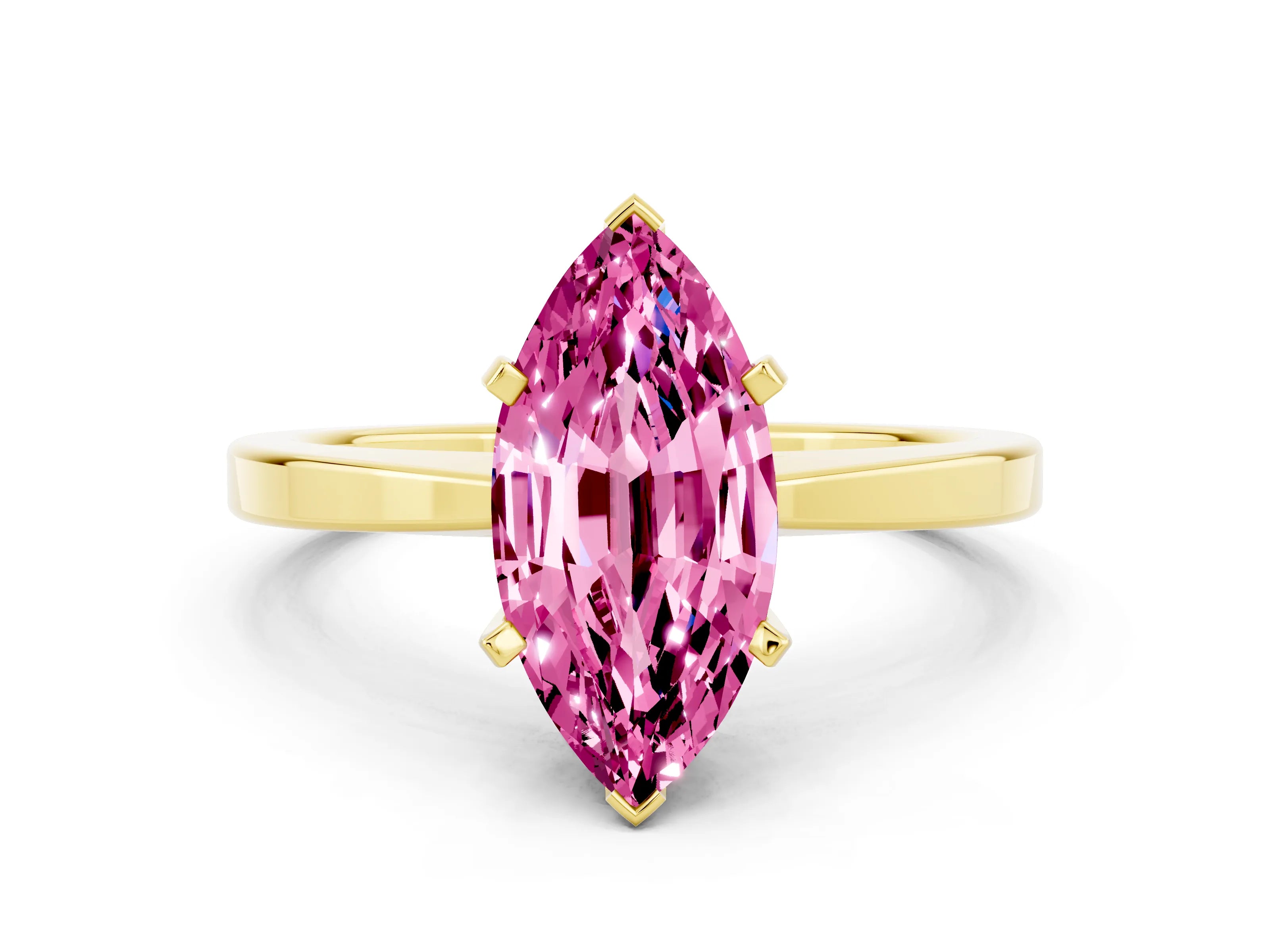 Yellow gold Marquise Cut Pink Sapphire Solitaire Engagement Ring with Classic Band and Four-Prong Setting_60