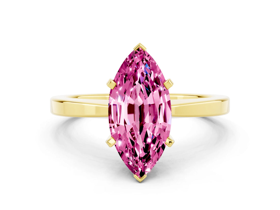 Yellow gold Marquise Cut Pink Sapphire Solitaire Engagement Ring with Classic Band and Four-Prong Setting_60