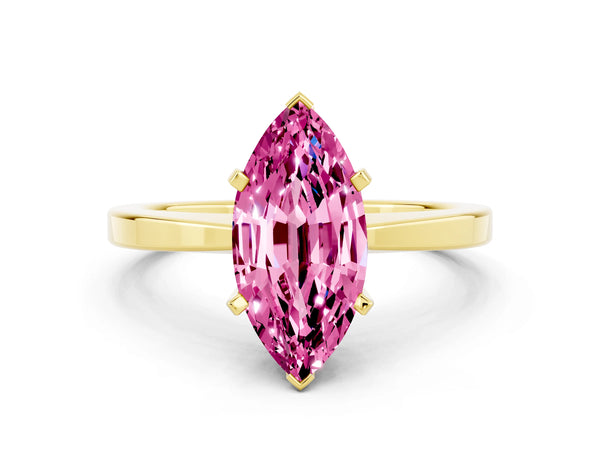 Yellow gold Marquise Cut Pink Sapphire Solitaire Engagement Ring with Classic Band and Four-Prong Setting
