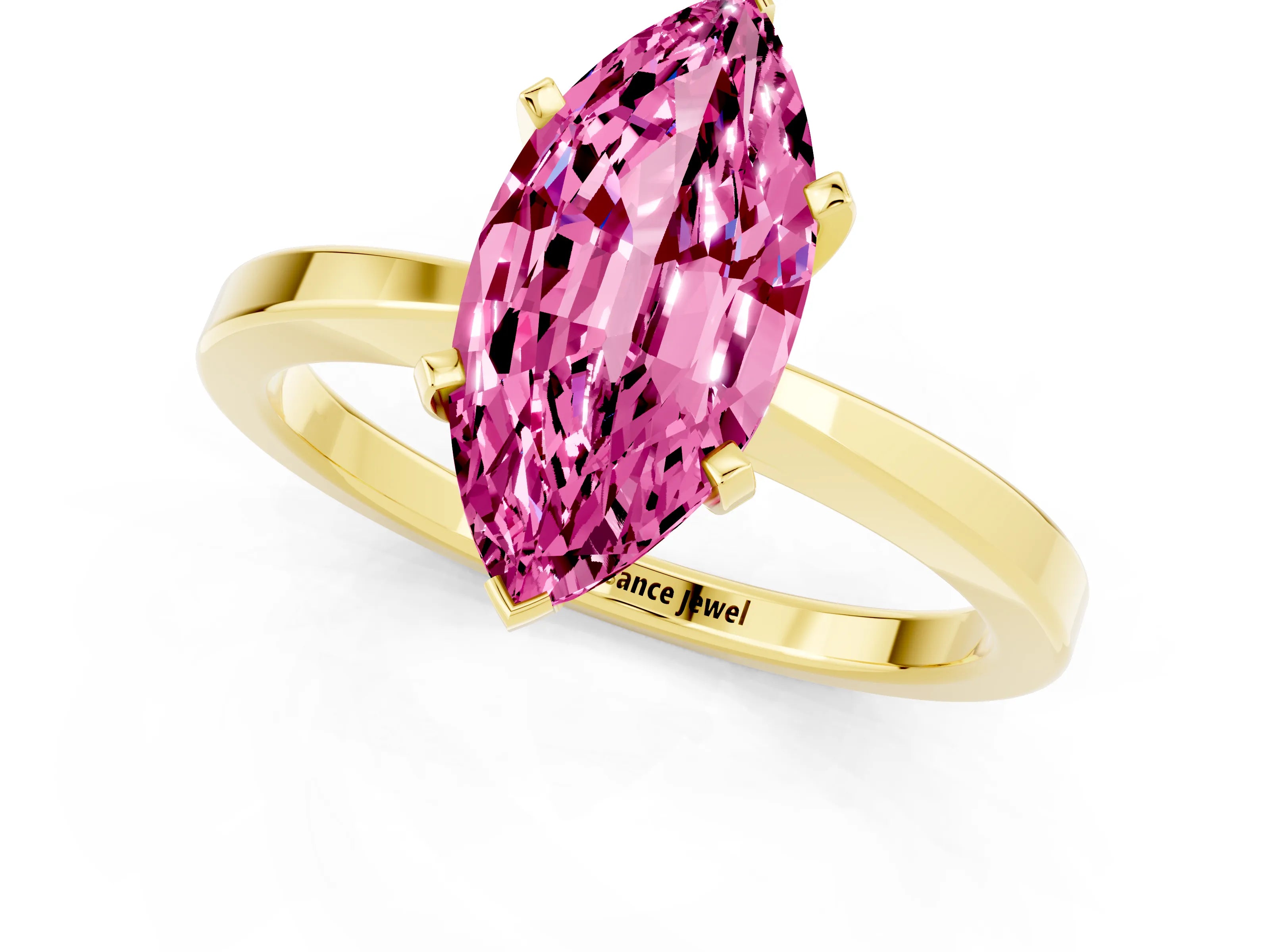 Yellow gold Marquise Cut Pink Sapphire Solitaire Engagement Ring with Classic Band and Four-Prong Setting_61