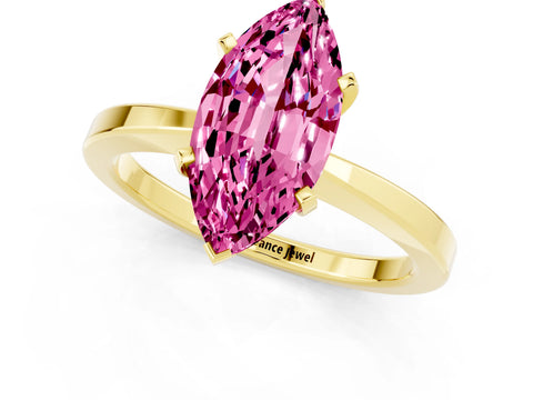 Yellow gold Marquise Cut Pink Sapphire Solitaire Engagement Ring with Classic Band and Four-Prong Setting_61