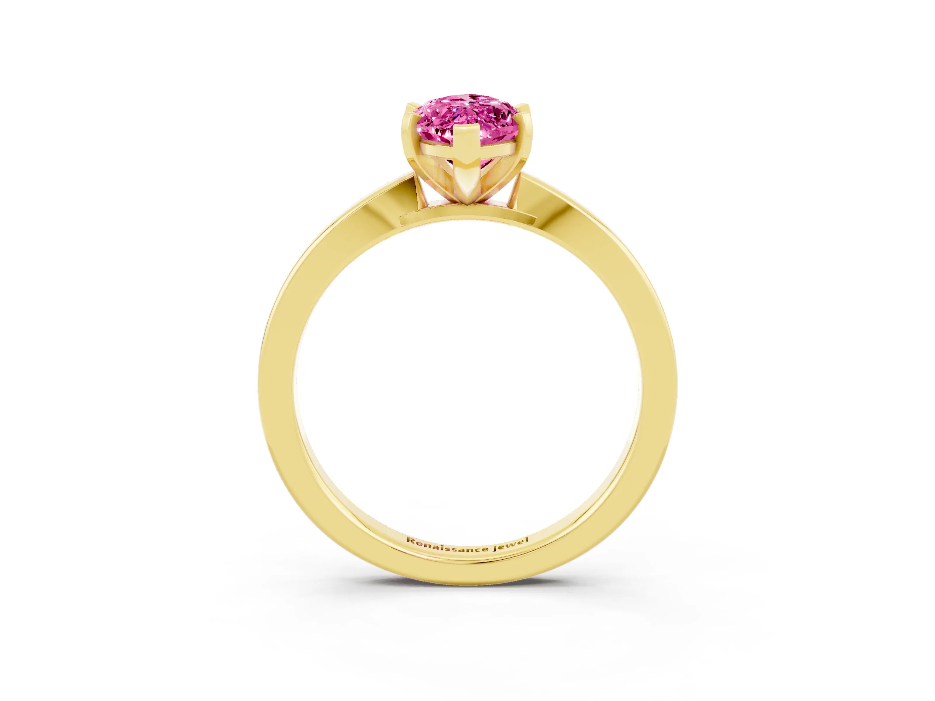 Yellow gold Marquise Cut Pink Sapphire Solitaire Engagement Ring with Classic Band and Four-Prong Setting_63