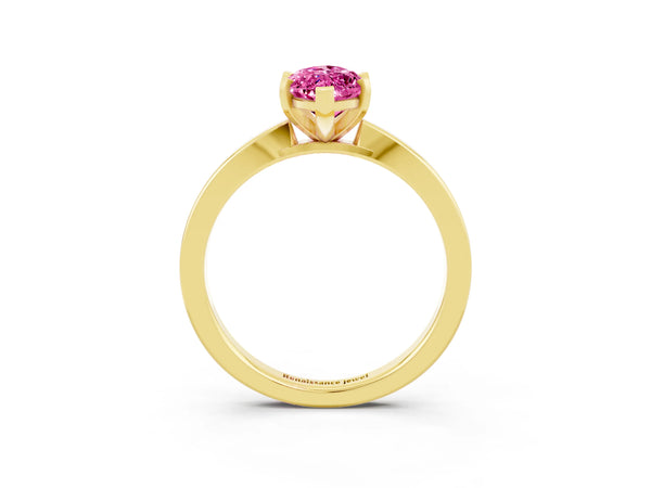 Yellow gold Marquise Cut Pink Sapphire Solitaire Engagement Ring with Classic Band and Four-Prong Setting